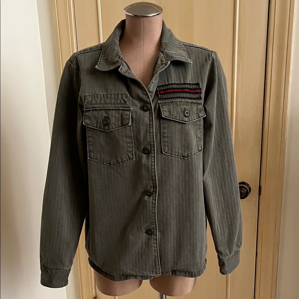 LUCKY BRAND Utility Boho Casual Olive/Army Green 2 Flap Pocket Shirt/Shacket M - Picture 2 of 16
